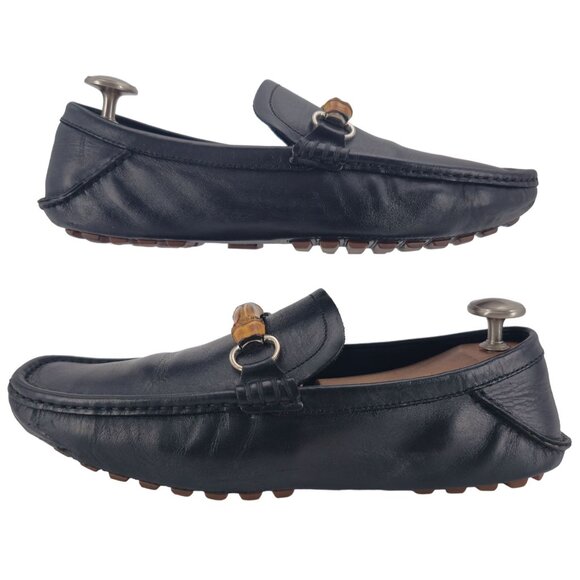 Authentic Gucci Bamboo Bit Driving Loafer Men 9.5 Black Leather Dress Shoe Italy - Picture 4 of 14